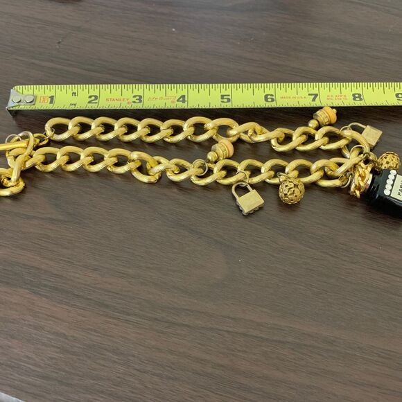 Vintage Gold-Tone Chunky Chain Necklace with Perfume Bottle, Locks & Beads Charm - Picture 6 of 6